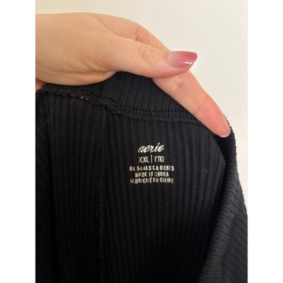 Aerie Pants Womens XXL Kick-It Ribbed High Waisted Super Flare Black - Picture 3 of 5